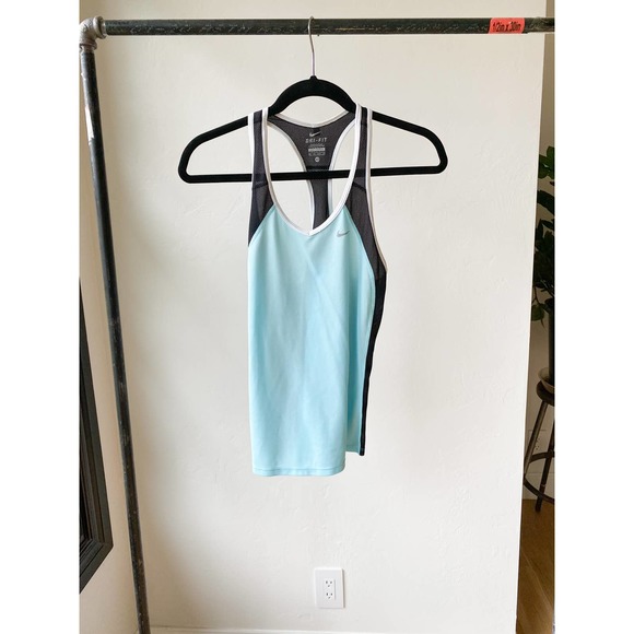 NIKE Women's Dri-FIT Blue/Black Colorblock Mesh Panel Racer Back Tank size XS - Picture 3 of 9